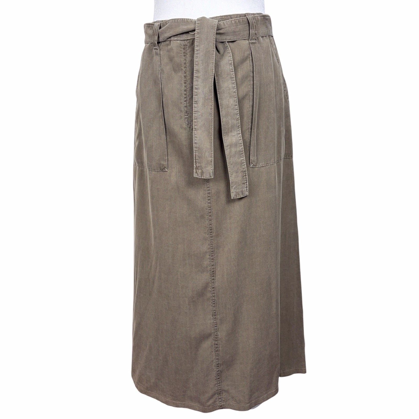 Nwt M&S Marks & Spencer Tencel Lyocell A-Line Midi Skirt Green Belted Size 10 — image 6 of 8